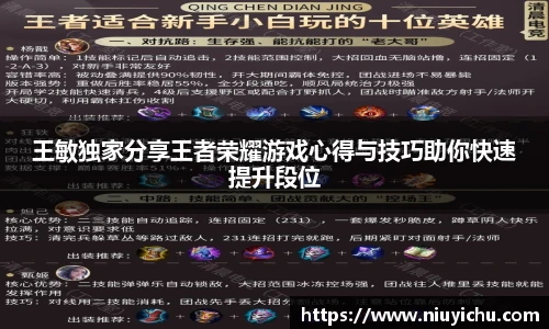 王敏独家分享王者荣耀游戏心得与技巧助你快速提升段位